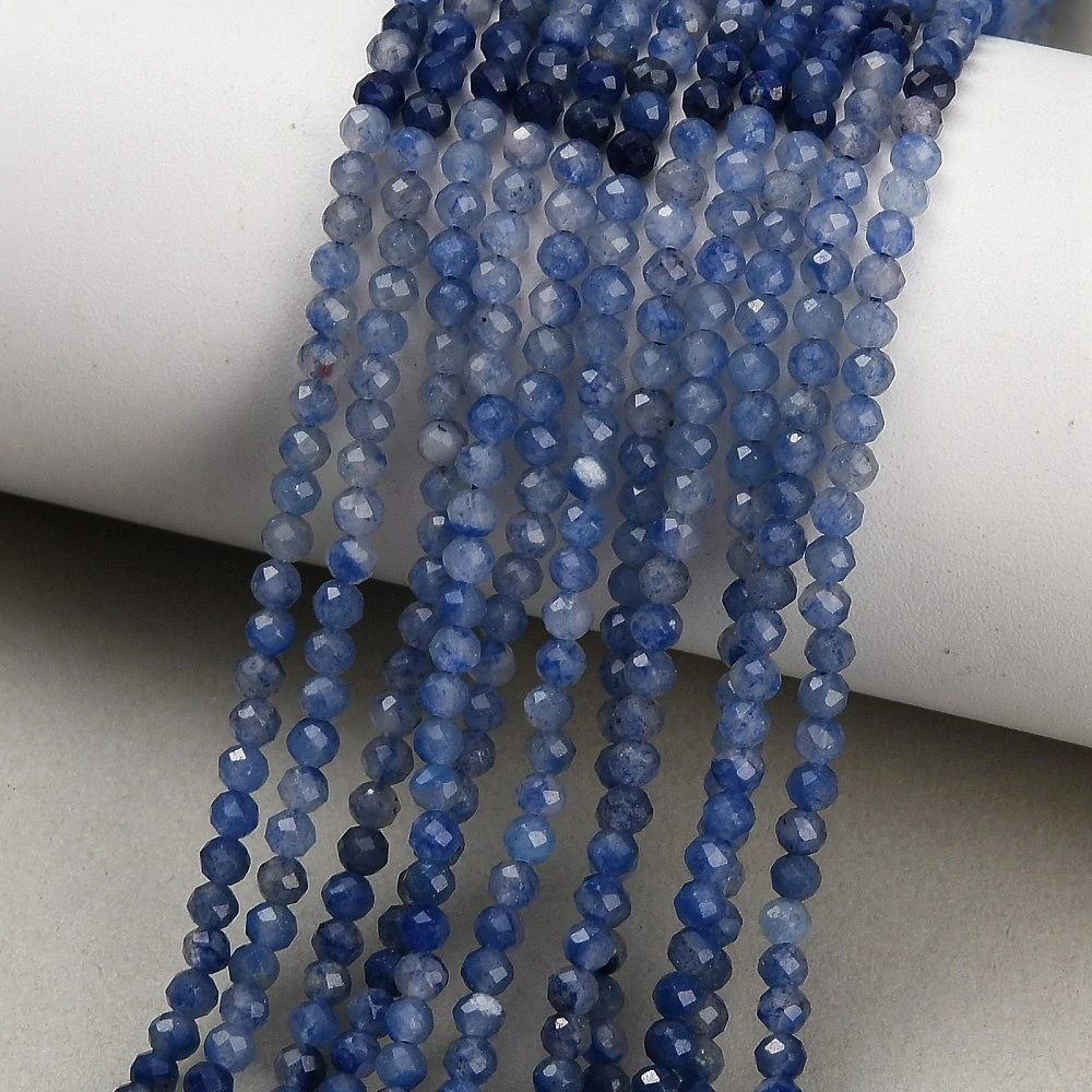 Avanturín modrý fasetovaný, 3-3,5 mm, šňůra 38 cm (cca 128 korálků)