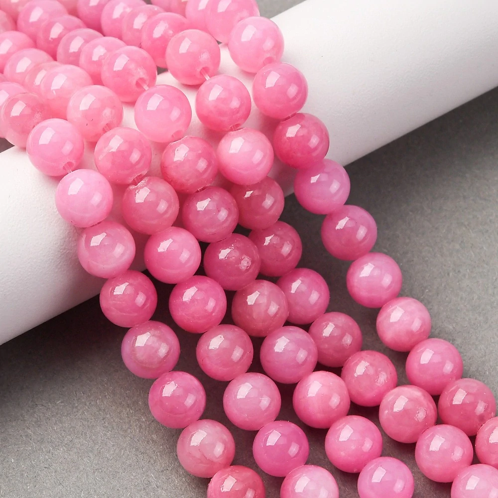 Jadeit růžový, 8 mm, šňůra 38 cm (cca 46 korálků)