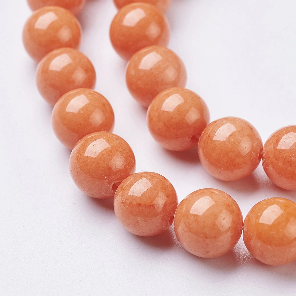 Jadeit oranžový barvený, 8 mm, šňůra 38 cm (cca 46 korálků)