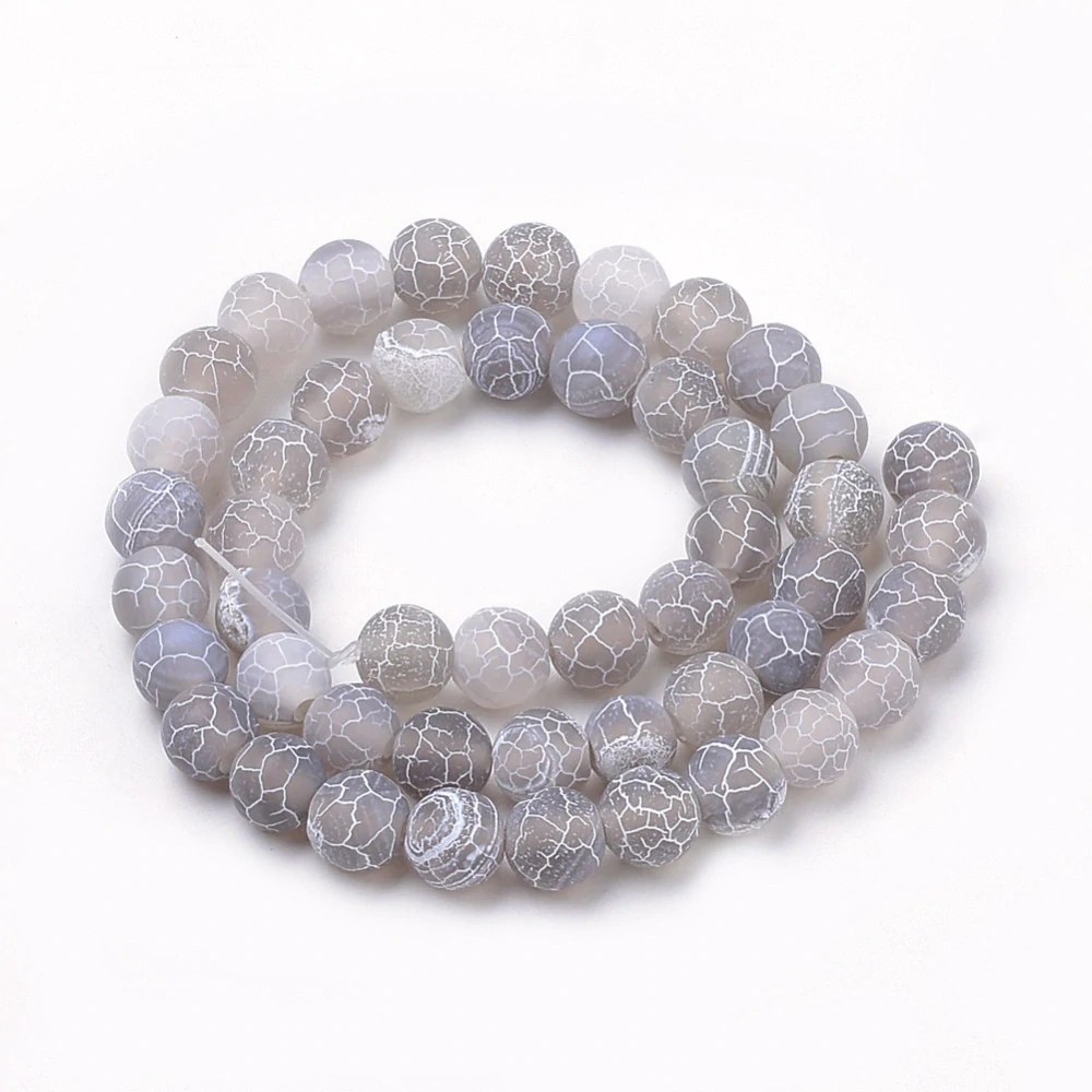 Achát ledový šedý, 8 mm, šňůra 38 cm (cca 46 korálků)
