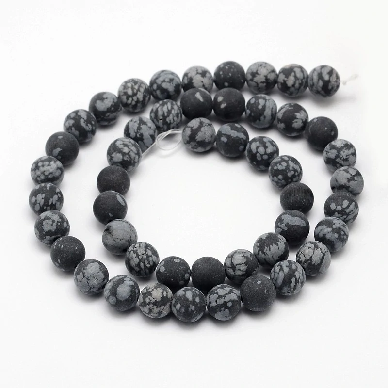 Obsidián vločkový matný, 8-8,5 mm, šňůra 38 cm (cca 51 korálků)