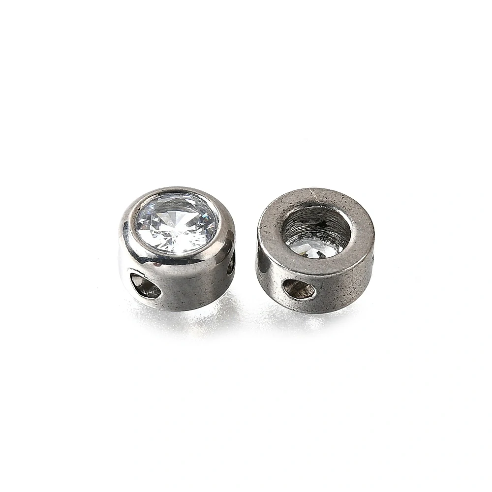 201 Nerezový korálek s kamínkem, stříbrný, 6x4 mm