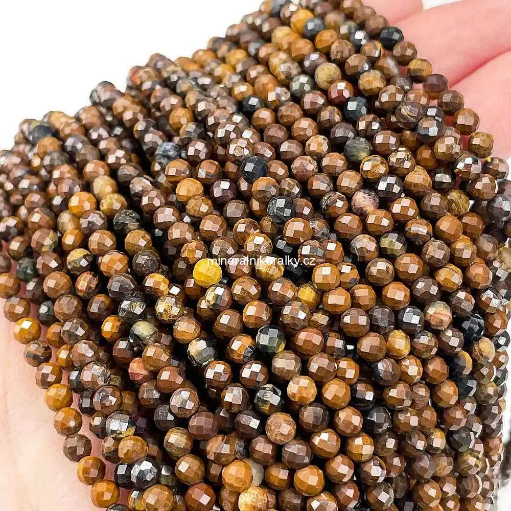 Tygří oko, 3 mm, fasetované, balení 5 ks