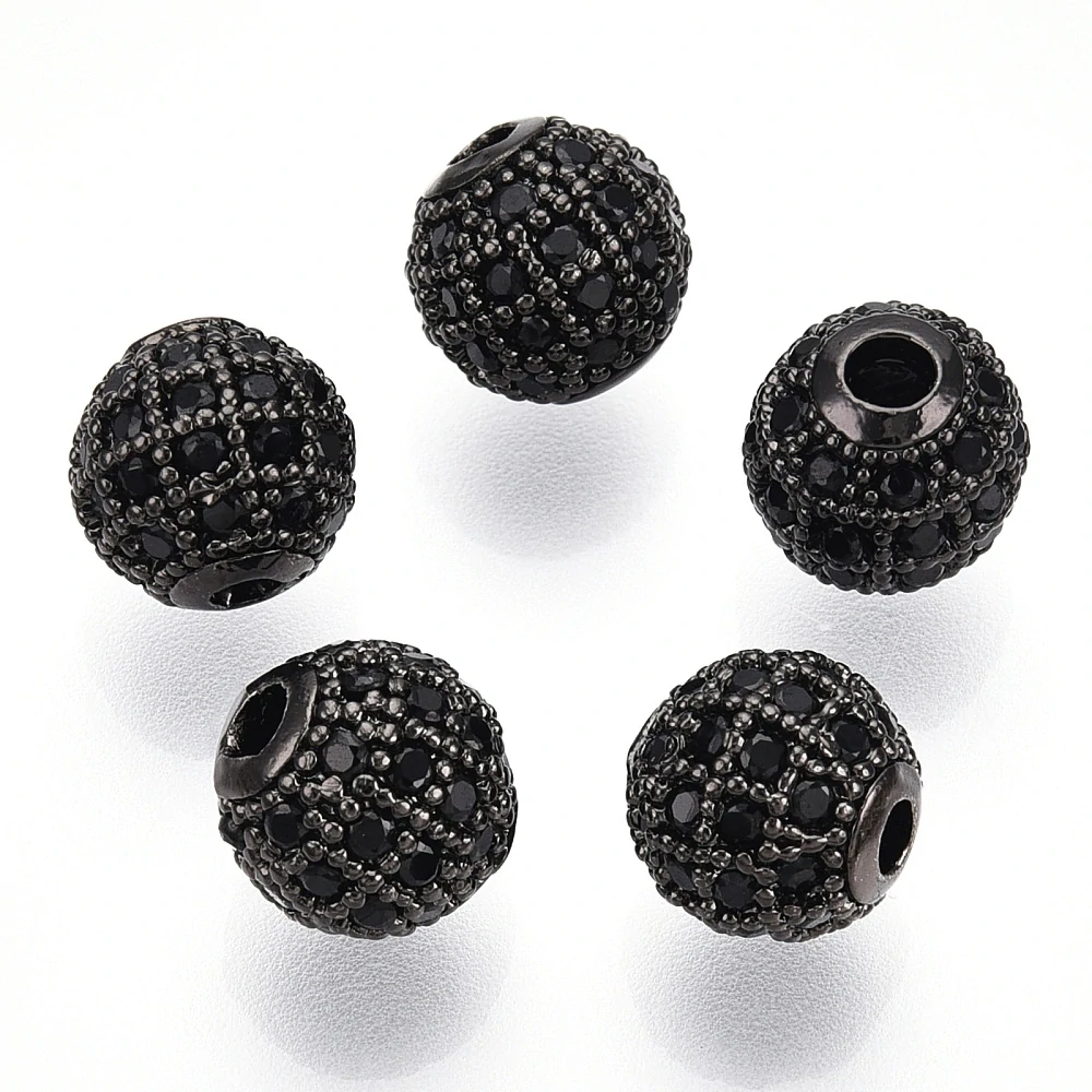 Mosazný korálek černý s černými kubickými zirkony, 8 mm