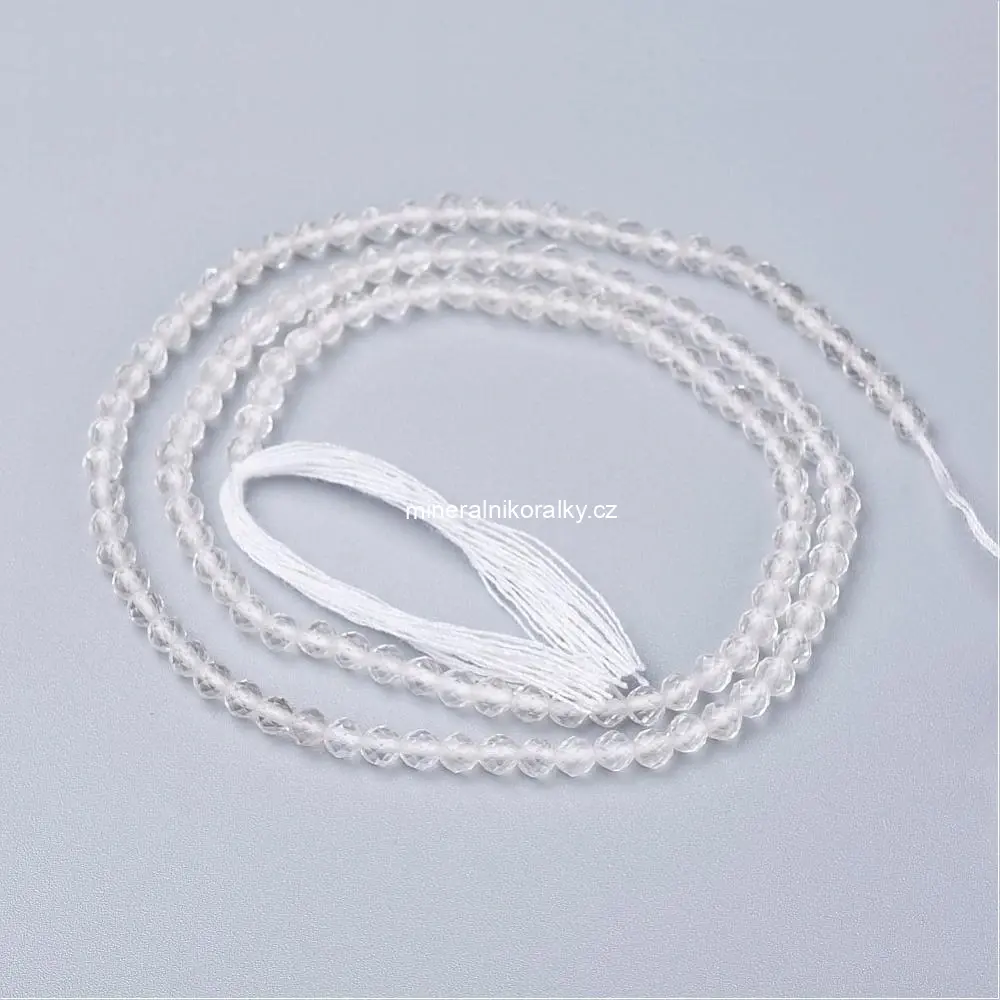 Křišťál, 3-3,5 mm, fasetovaný, šňůra 38 cm