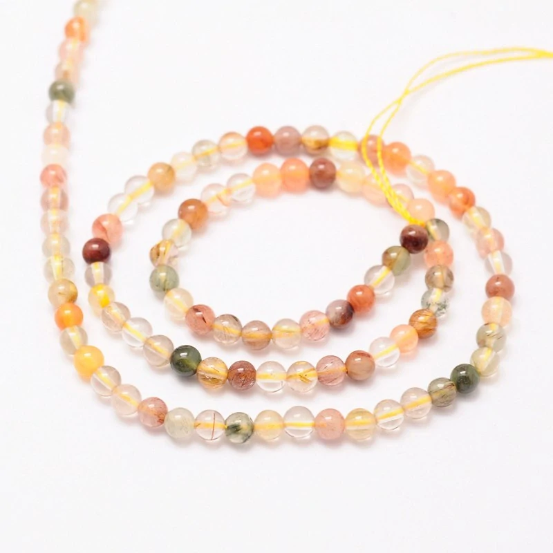 Rutilový křišťál, kvalita AA, 4-4,5 mm, půlšňůra 19 cm (cca 50 korálků)