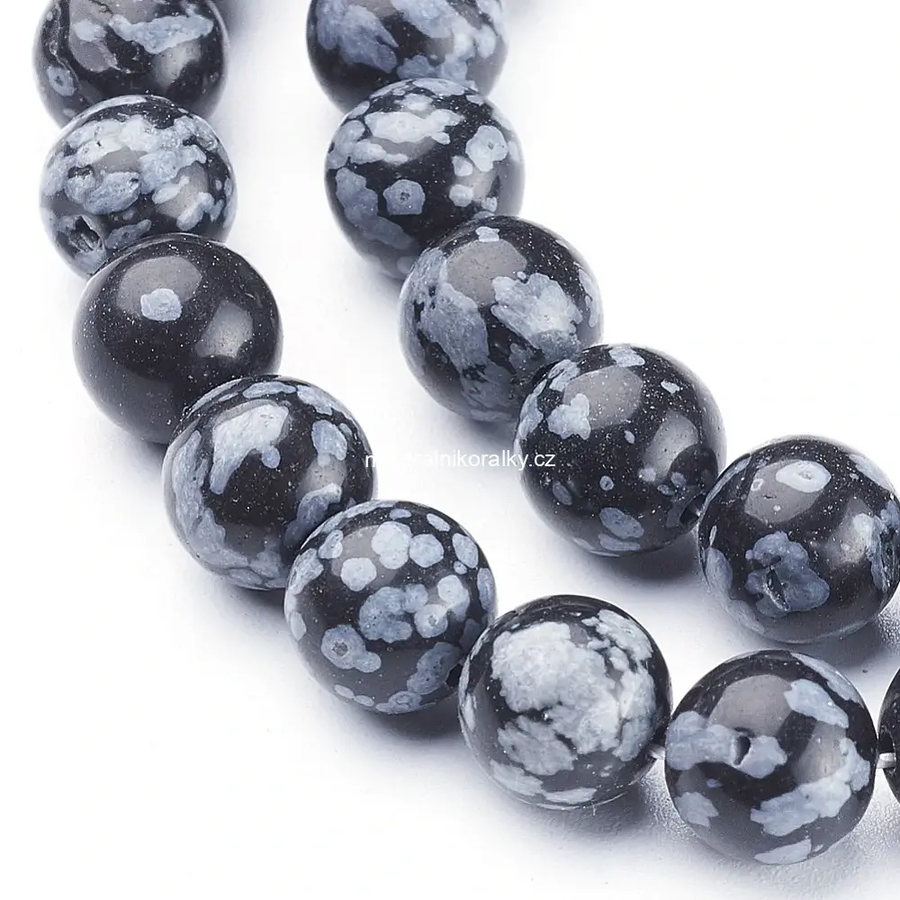 Obsidián vločkový 8 mm, šňůra 38 cm (cca 51 korálků)