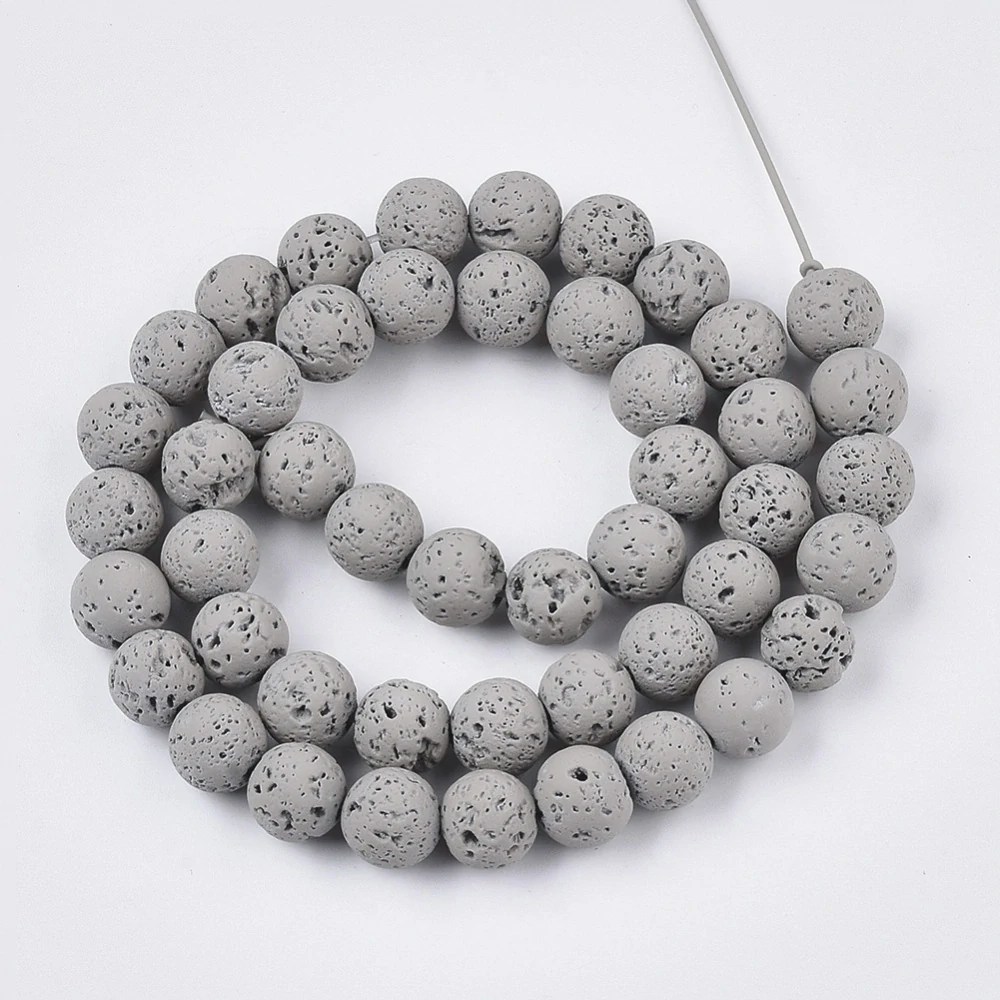 Láva šedá, 8 mm, půlšňůra 19 cm (cca 23 korálků)