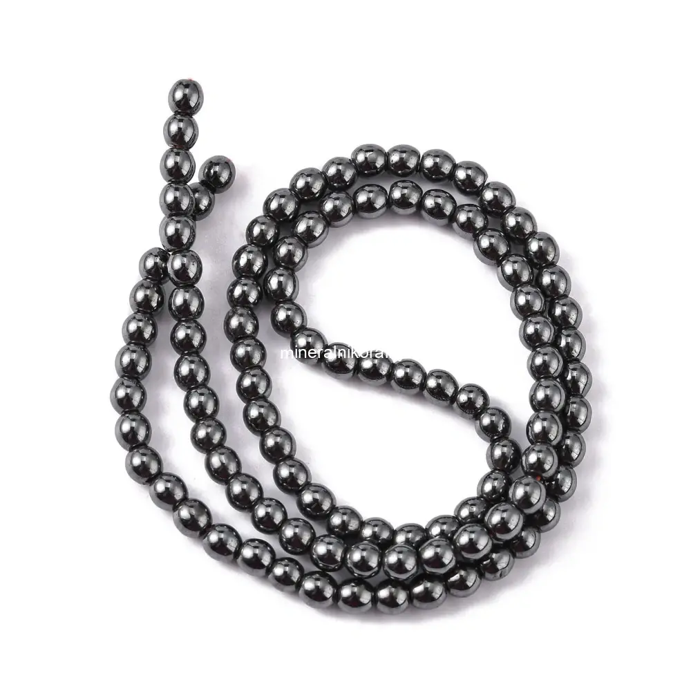 Hematit, 4 mm, syntetický nemagnetický, šňůra 38 cm (cca 95 korálků)