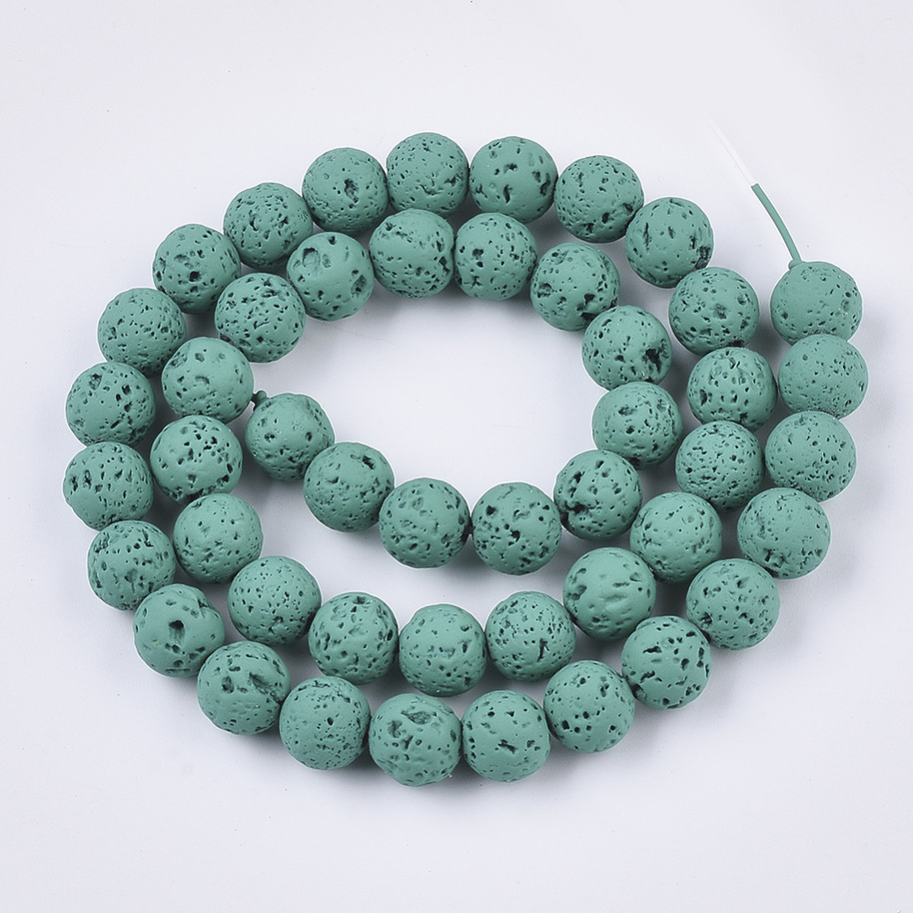Láva tmavě zelená, 8 mm, půlšňůra 19 cm (cca 23 korálků)