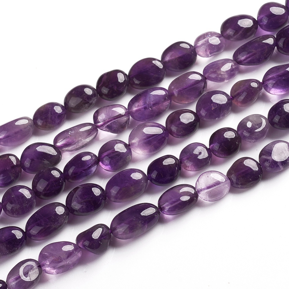 Ametyst, valounky, 6,5 - 9 mm, šňůra 38 cm (cca 50 korálků)