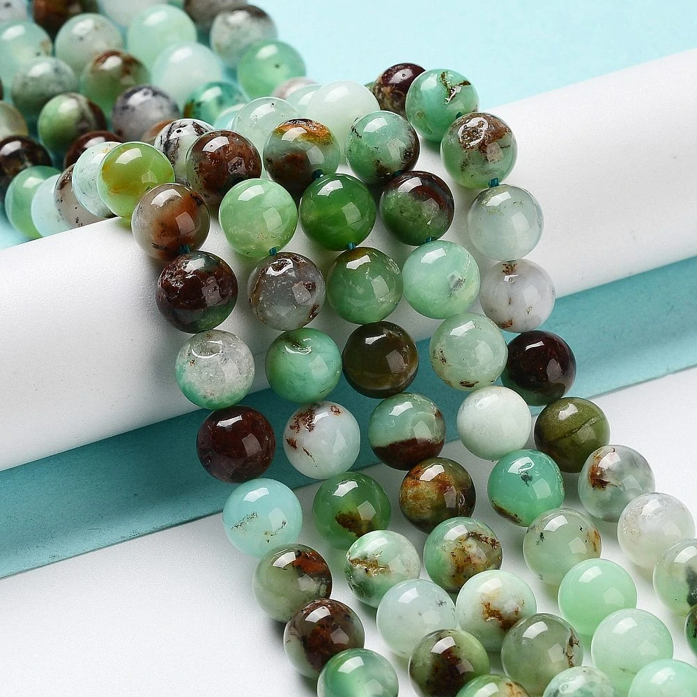 Chryzopras, kvalita AB, 6 mm, půlšňůra 19 cm (cca 33 korálků)