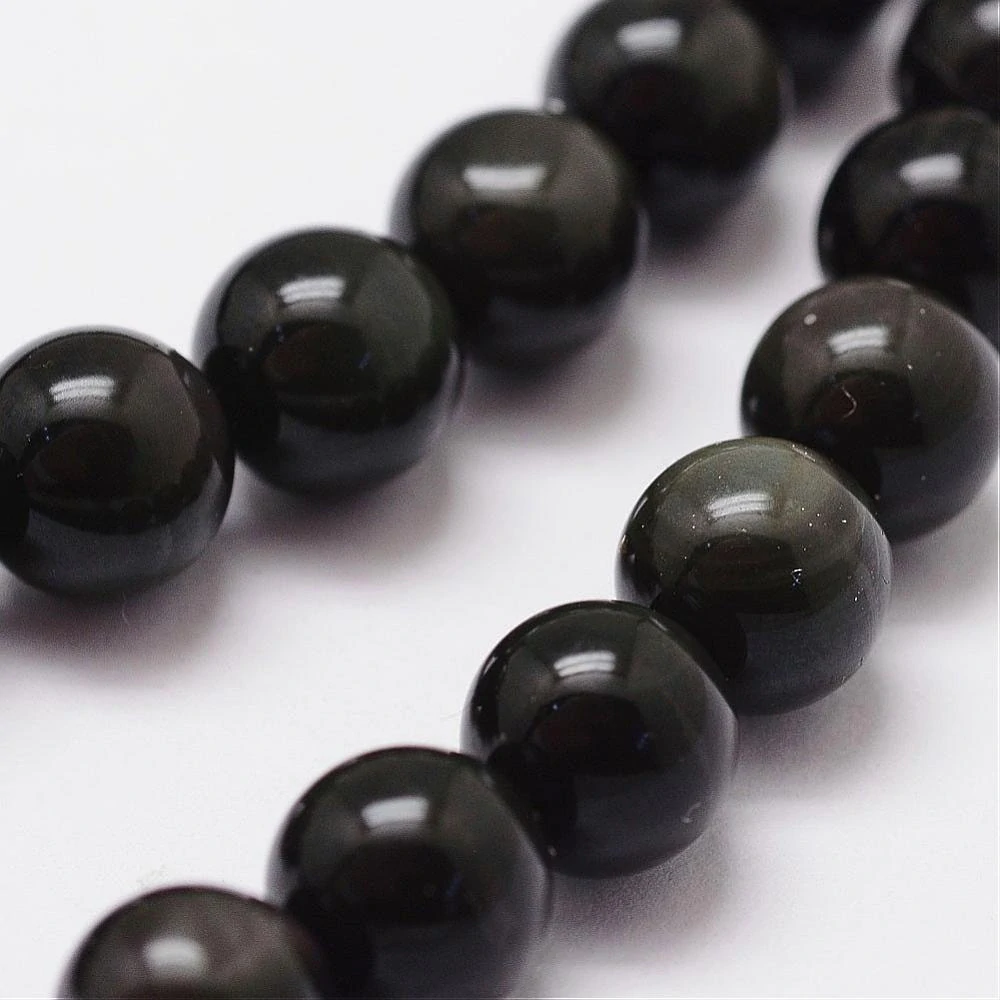 Obsidián, kvalita AAA, 8 mm, šňůra 38 cm (cca 46 korálků)
