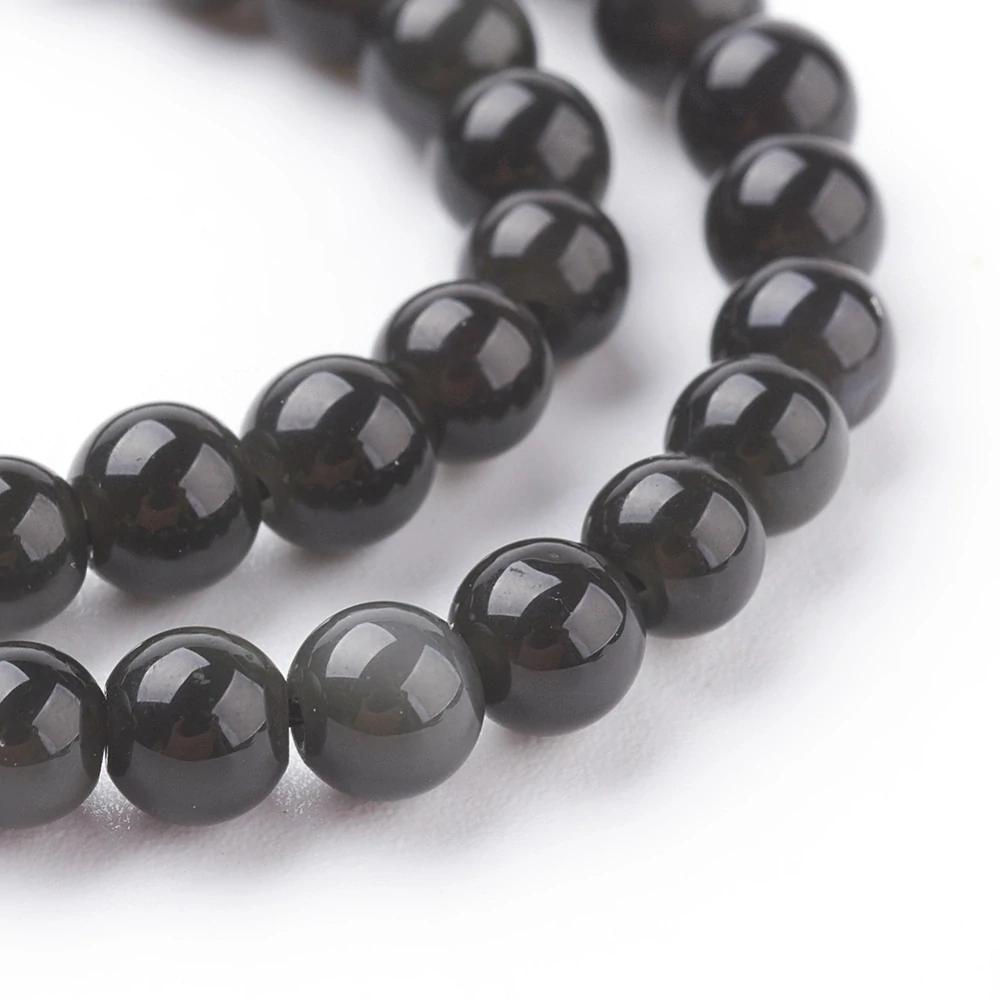 Obsidián černý, kvalita AA, 4-4,5 mm, šňůra 38 cm (cca 84 korálků)