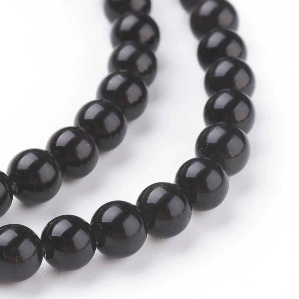 Obsidián černý, kvalita AA, 6 mm, šňůra 38 cm (cca 59 korálků)