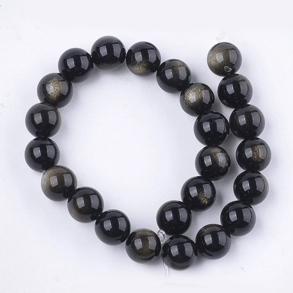 Obsidián zlatý, kvalita A, 8 mm, půlšňůra 19 cm (cca 23 korálků)
