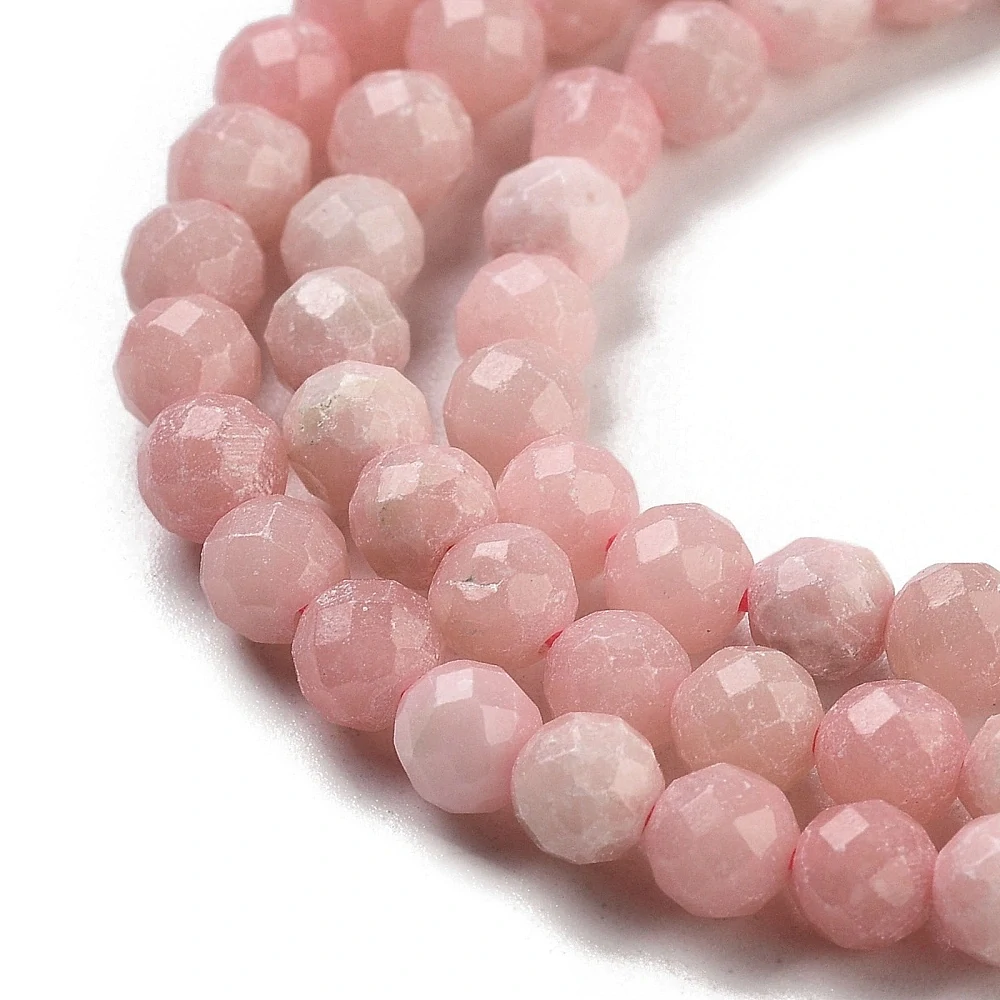 Opál růžový, fasetovaný, 4 mm, šňůra 36 cm (cca 97 korálků)