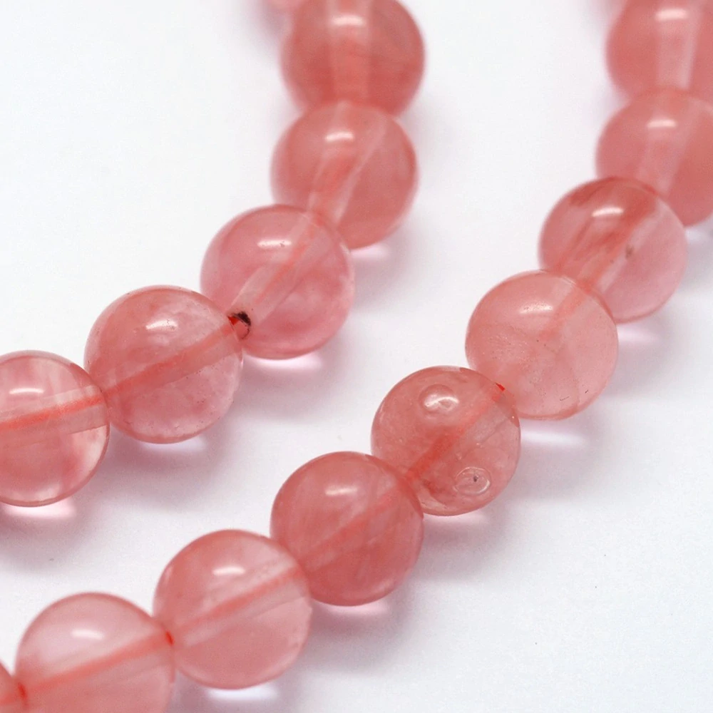 Křemen třešňový - skleněná imitace, 6 mm, šňůra 38 cm (cca 63 korálků)