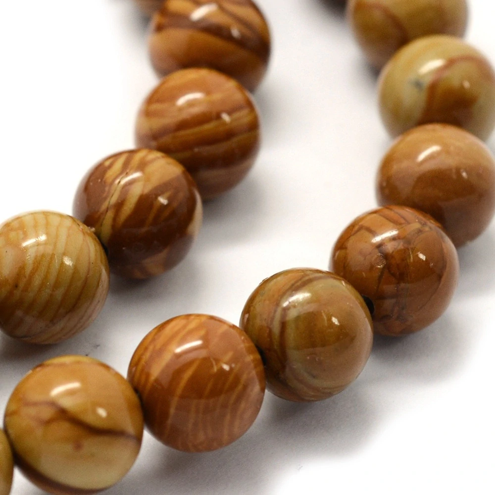 Zkamenělé dřevo, 8 mm, šňůra 38 cm (cca 46 korálků)