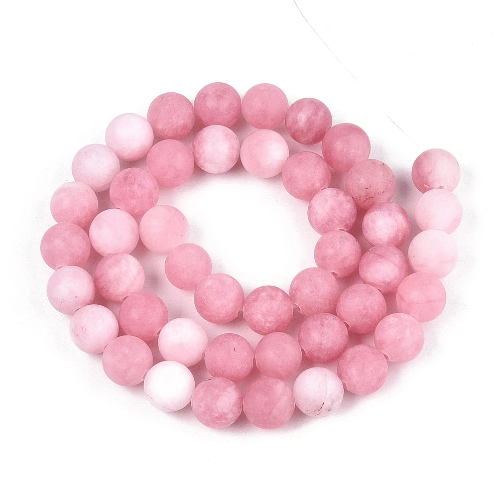 Jadeit růžový barvený, matný, 8 mm, šňůra 38 cm (cca 46 korálků)