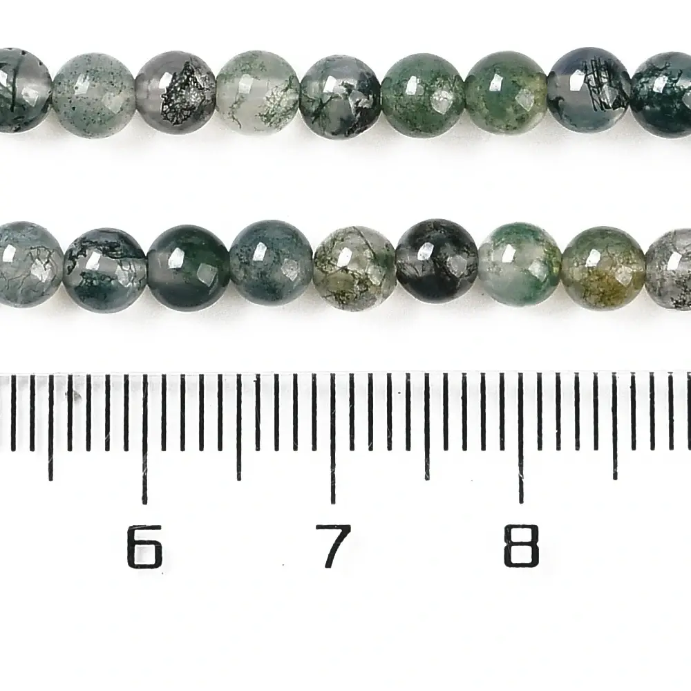 Achát mechový, kvalita A, 8 mm, šňůra 38 cm (cca 47 korálků)