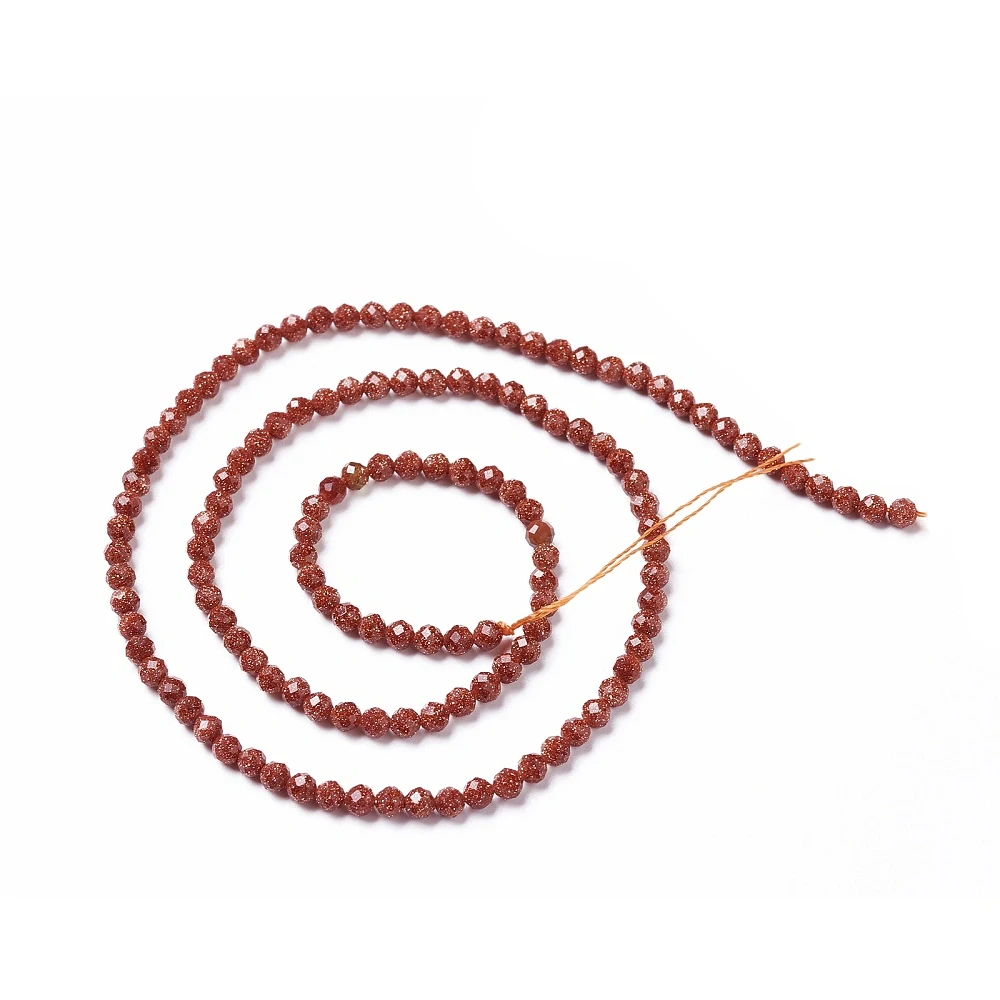 Syntetický goldstone, fasetovaný, 3 mm, šňůra 38 cm 