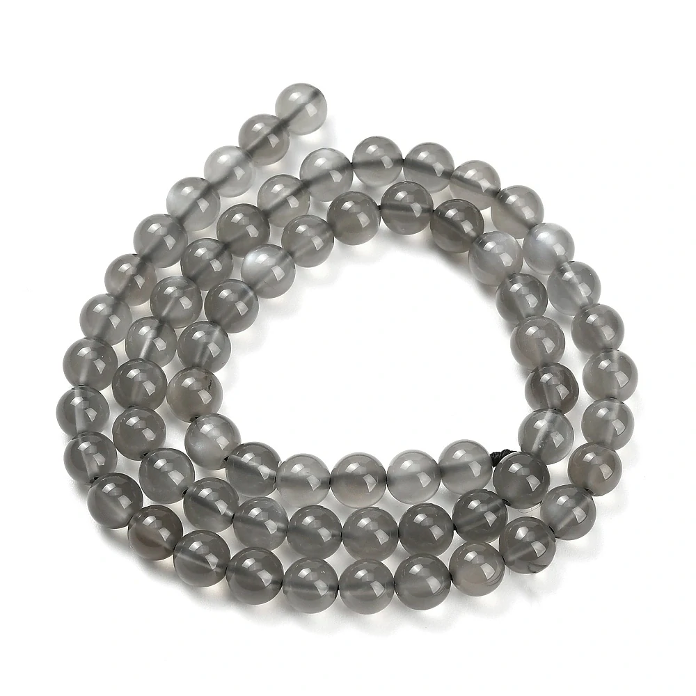 Měsíční kámen šedý, kvalita A, 6 mm, půlšňůra 19 cm (cca 32 korálků)