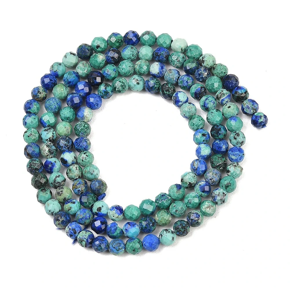 Chryzokol s lapisem lazuli, fasetovaný, kvalita AA, 3-3,5 mm, šňůra 38 cm (cca 134 korálků)