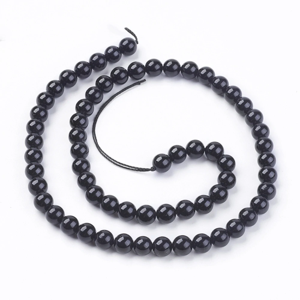 Turmalín černý, 6 mm, šňůra 38 cm (cca 60 korálků)