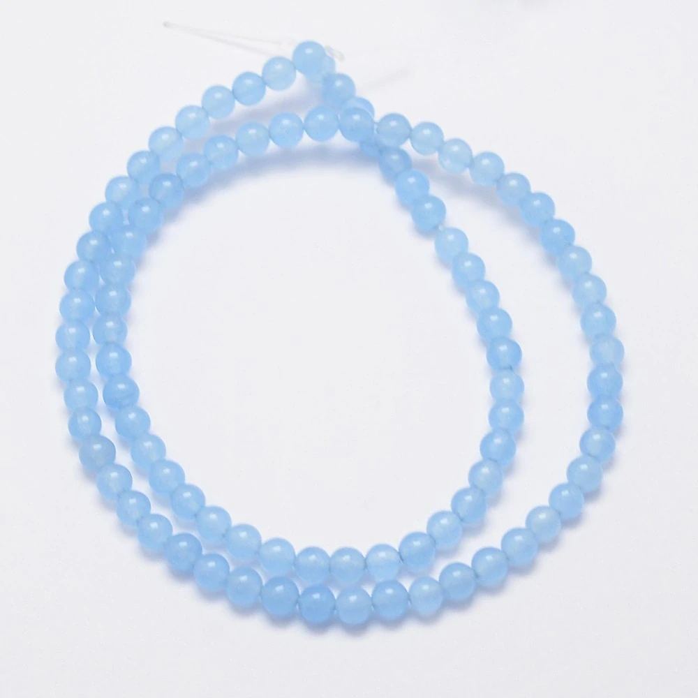 Jadeit světle modrý, 4-4,5 mm, šňůra 38 cm (cca 48 korálků)