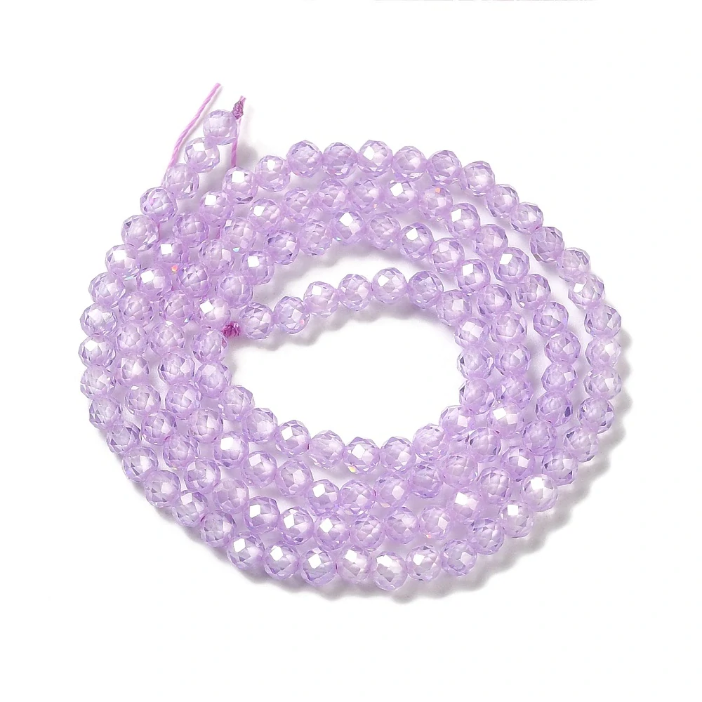 Kubické zirkony levandulové, 3 mm, šňůra 37 cm