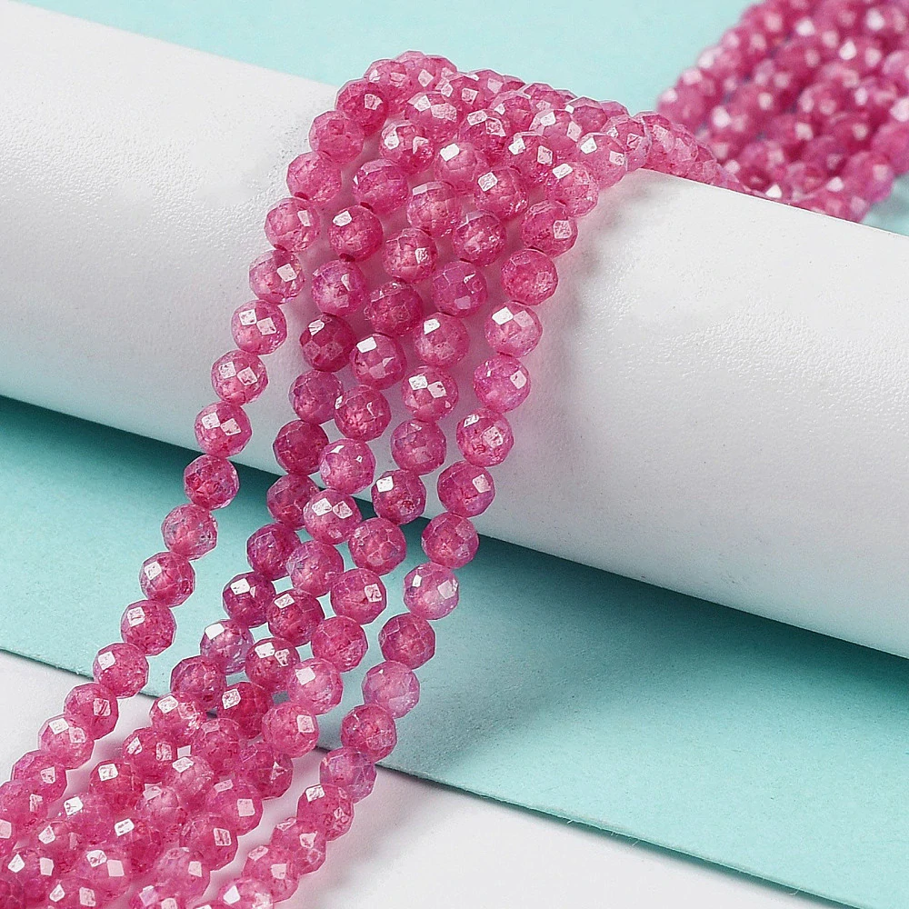 Kubické zirkony praskané - růžové, 3 mm, šňůra 37 cm