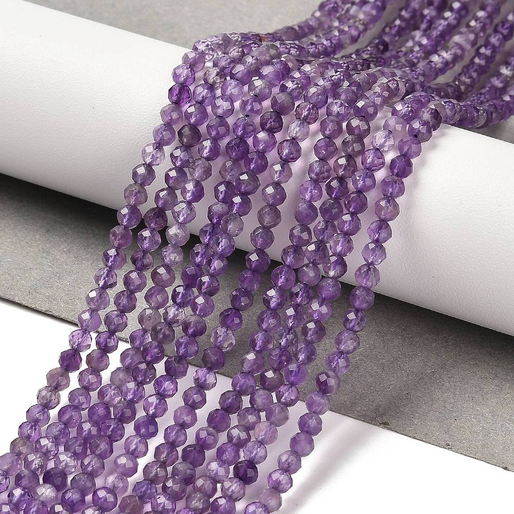 Ametyst 3-3,5 mm, fasetovaný, šňůra 38 cm (cca 124 korálků)