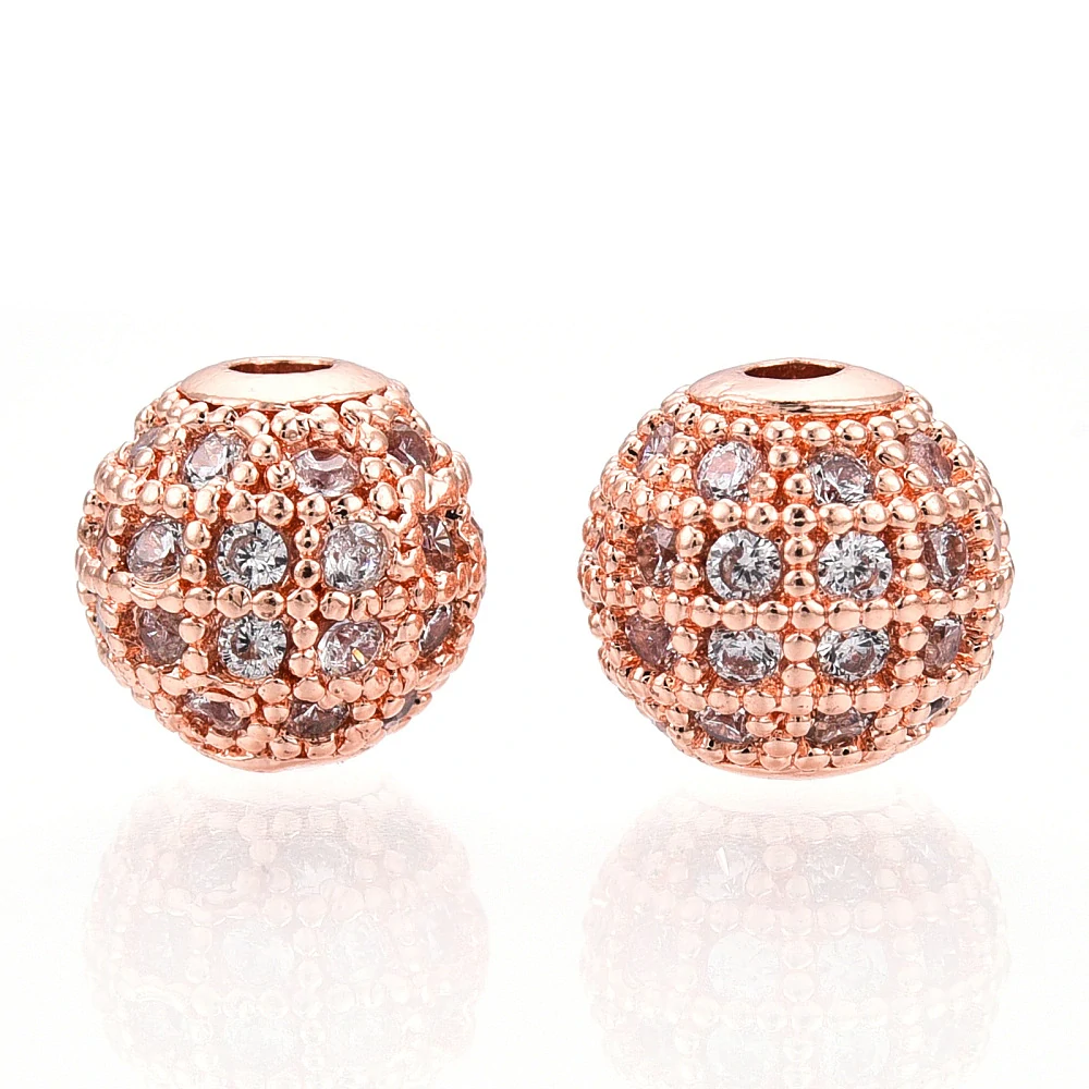 Mosazný korálek, rose gold s kubickými zirkony, 8 mm