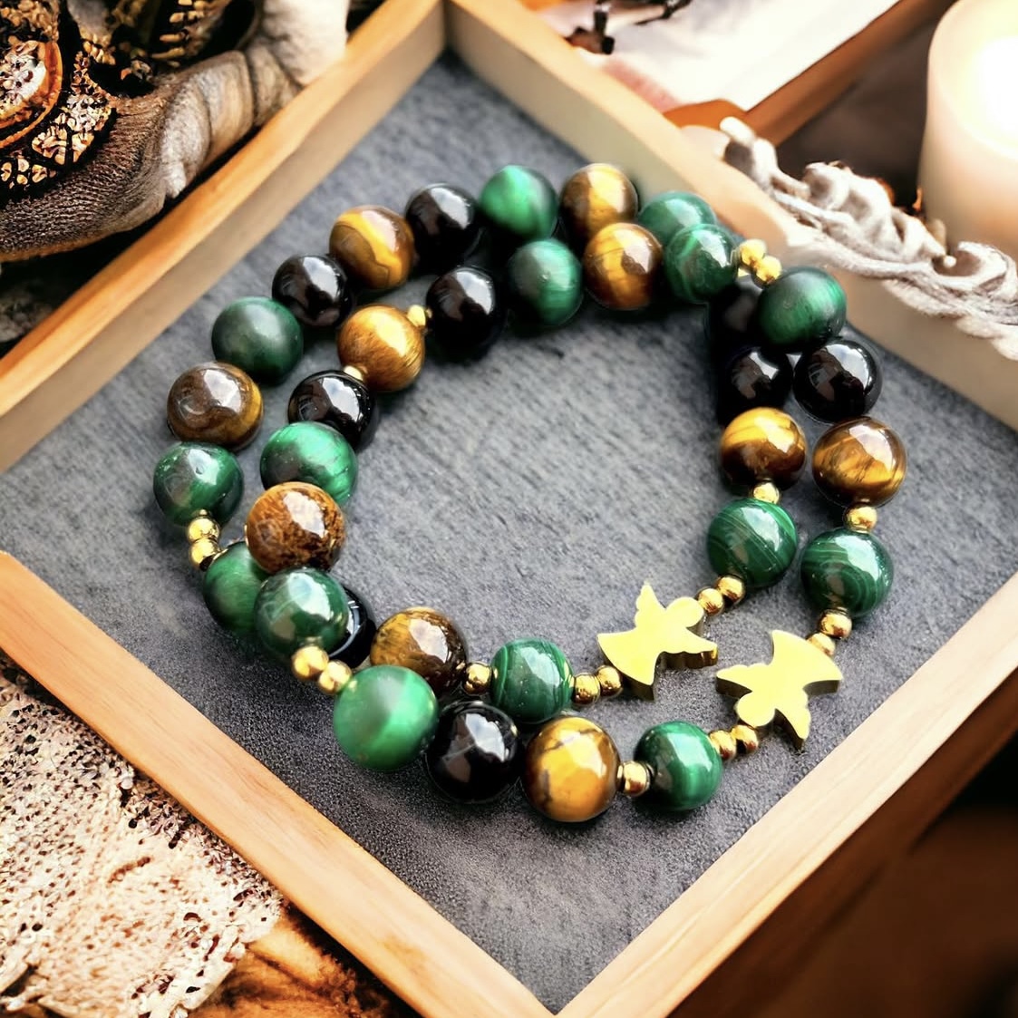 Malachit, 8 mm, půlšňůra 19 cm (cca 23 korálků)