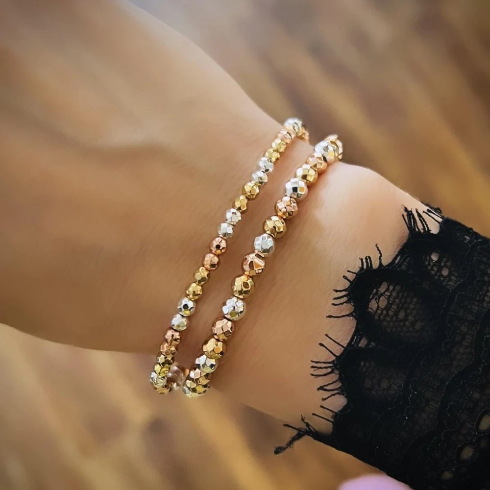 Hematit rose gold, fasetovaný, 3 mm, syntetický nemagnetický, šňůra 38 cm