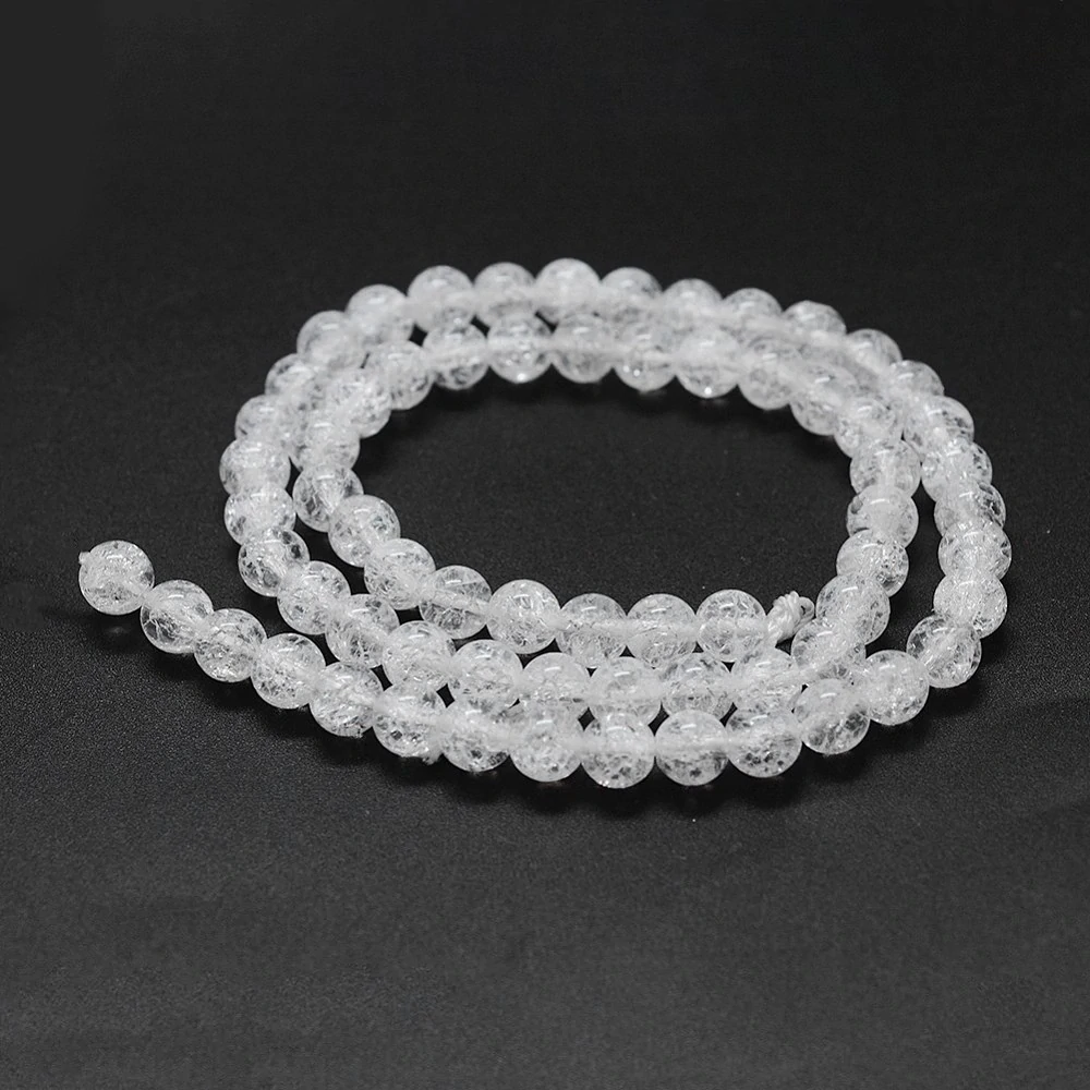 Křišťál praskaný, kvalita B, 6 mm, šňůra 38 cm (cca 60 korálků)