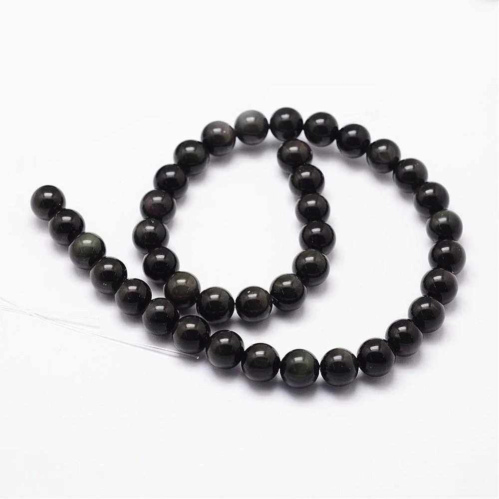 Obsidián, kvalita AAA, 8 mm, šňůra 38 cm (cca 46 korálků)