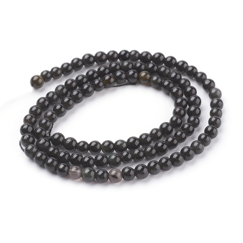 Obsidián černý, kvalita AA, 4-4,5 mm, šňůra 38 cm (cca 84 korálků)