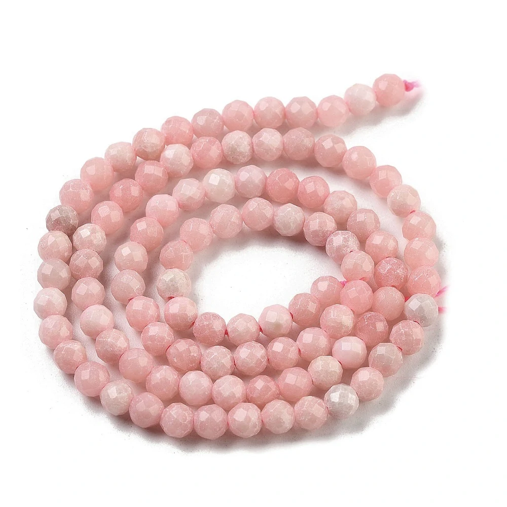 Opál růžový, fasetovaný, 4 mm, šňůra 36 cm (cca 97 korálků)