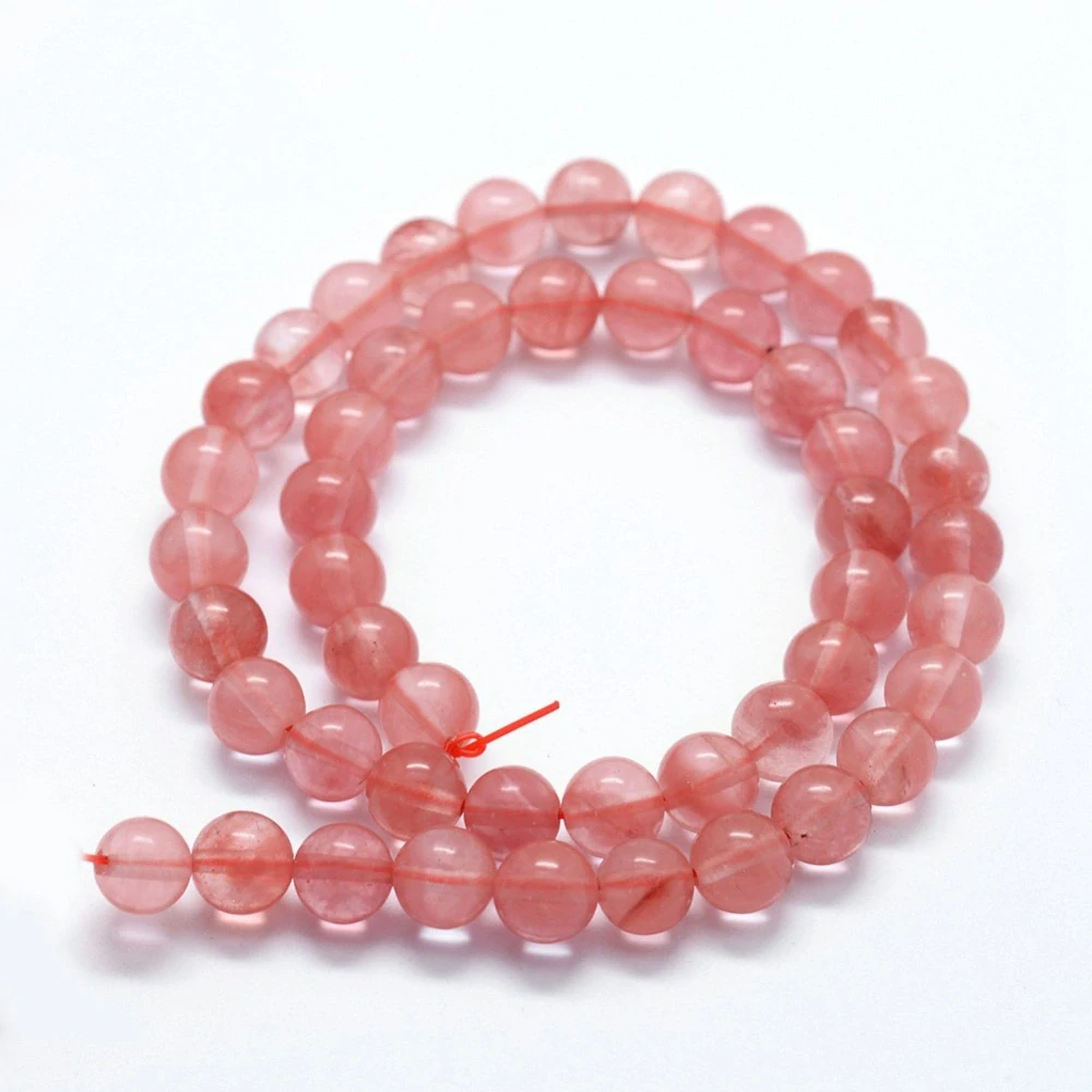 Křemen třešňový - skleněná imitace, 8 mm, šňůra 38 cm (cca 46 korálků)