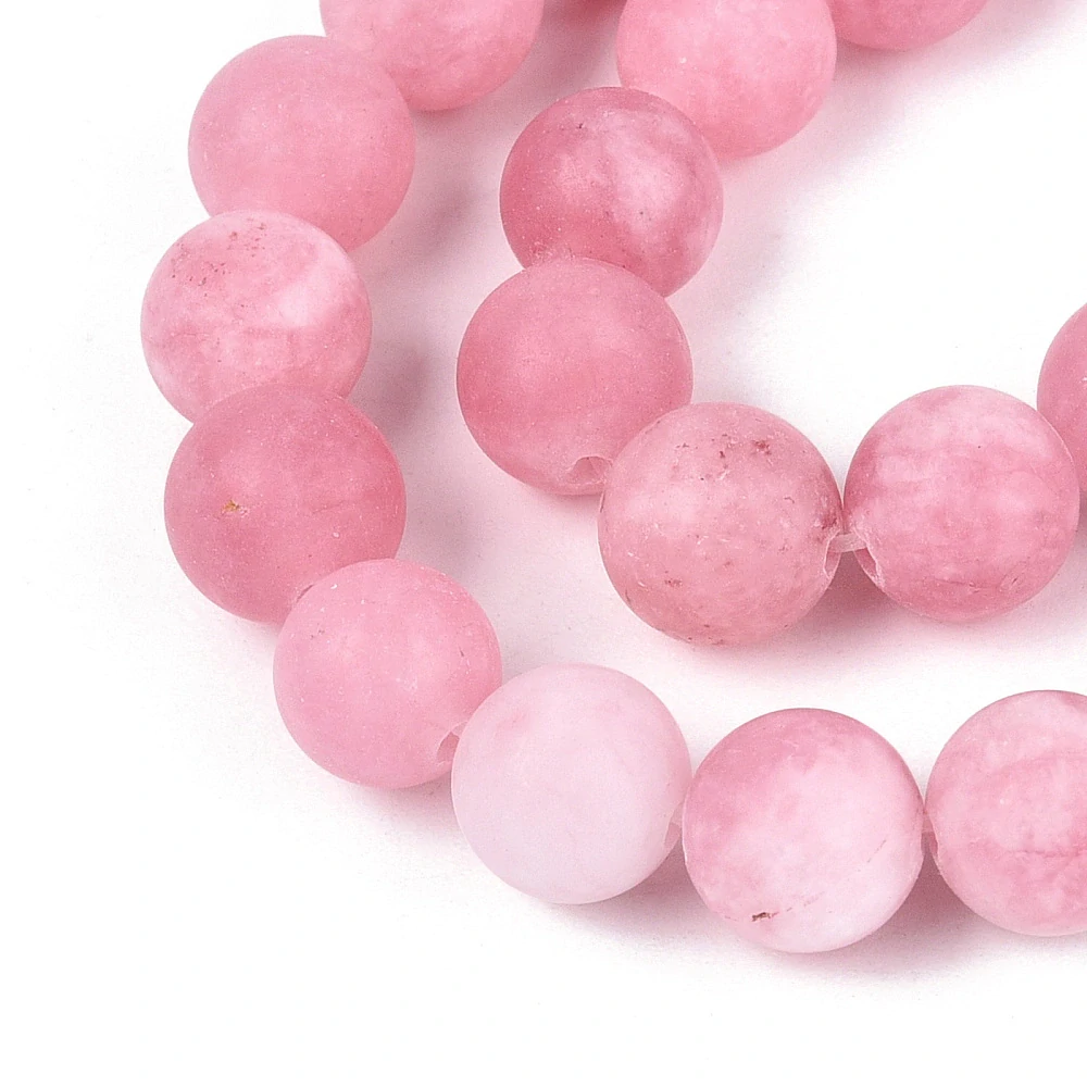 Jadeit růžový barvený, matný, 8 mm, šňůra 38 cm (cca 46 korálků)