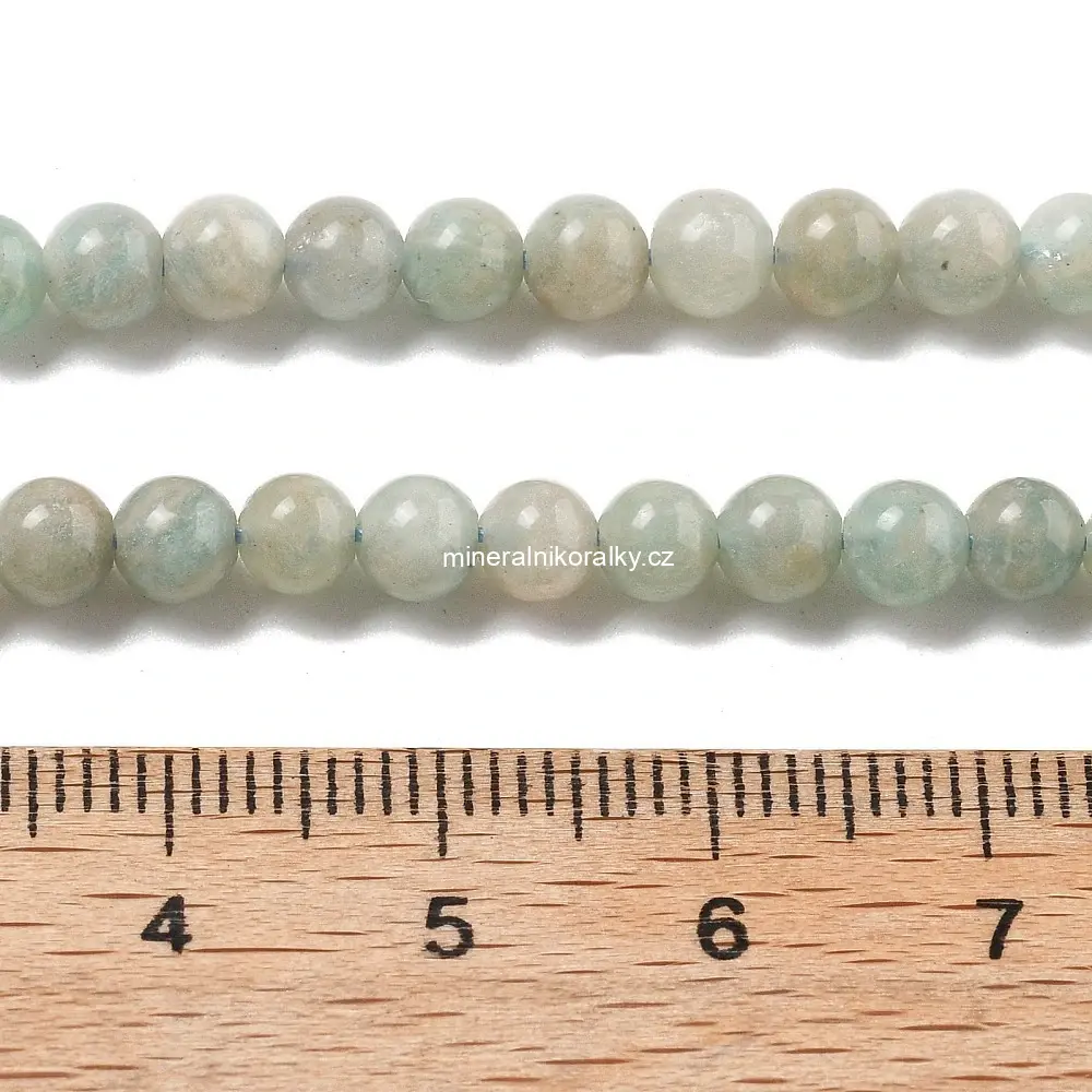 Amazonit 8 mm, kvalita B, šňůra 38 cm (cca 45 korálků)