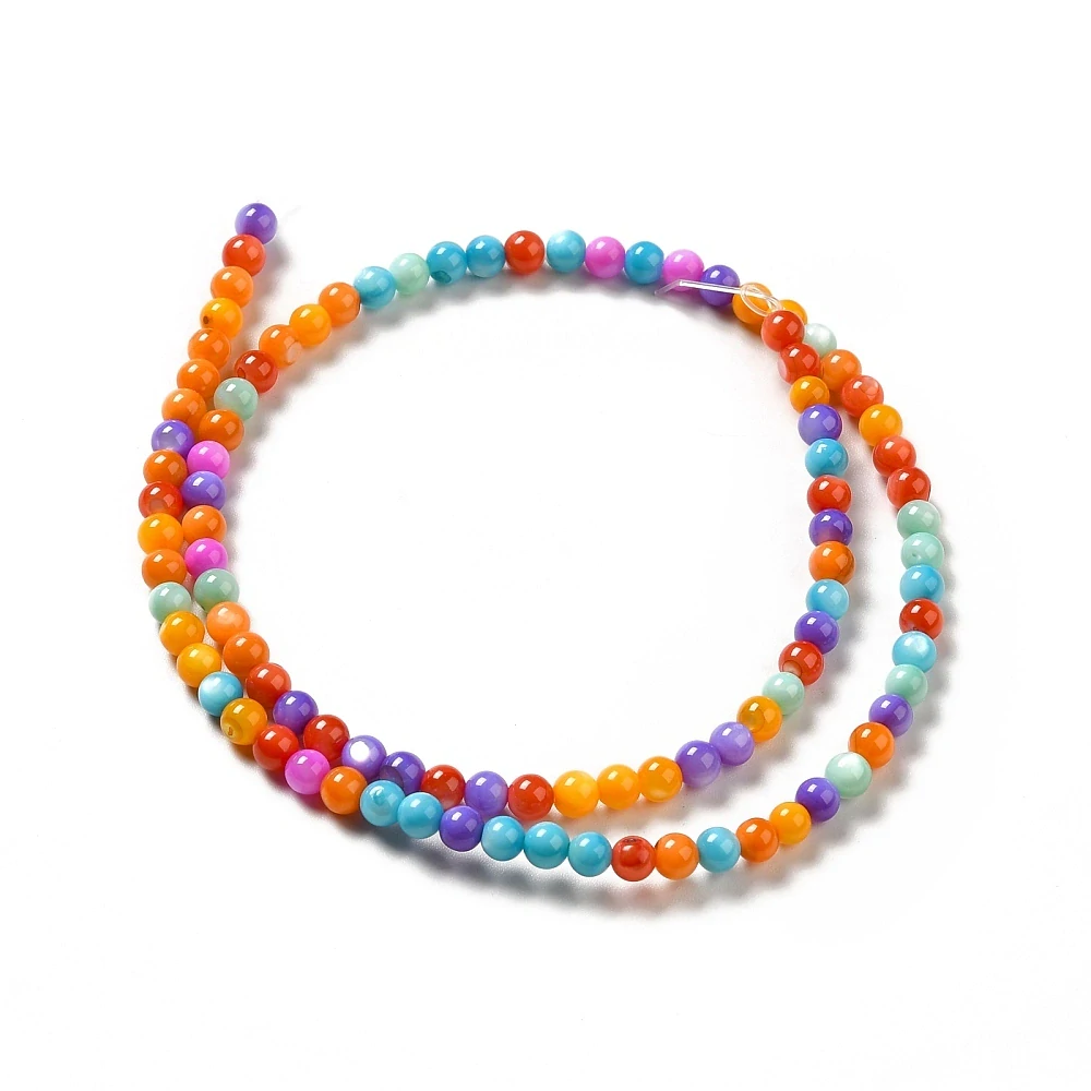 Korálky z mušloviny mix barev, 4 mm, šňůra 38 cm 