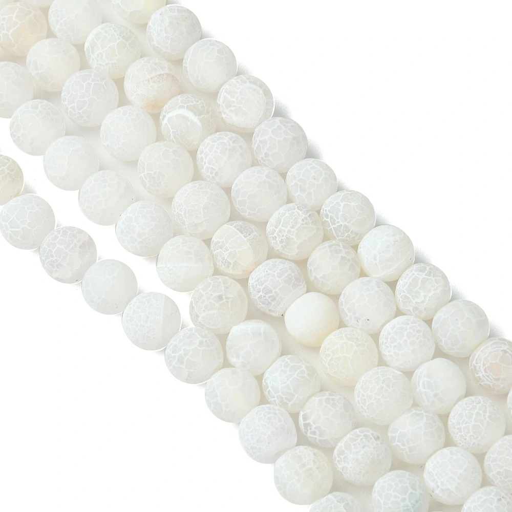 Achát ledový bílý, 8 mm, šňůra 38 cm (cca 46 korálků)