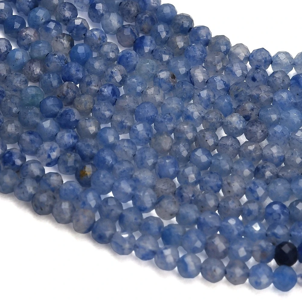 Avanturín modrý fasetovaný, 3-3,5 mm, šňůra 38 cm (cca 128 korálků)