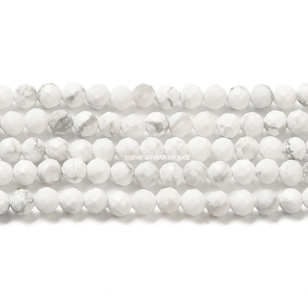 Howlit, 3-3,5 mm, kvalita AA, fasetovaný, šňůra 38 cm (cca 120 korálků)