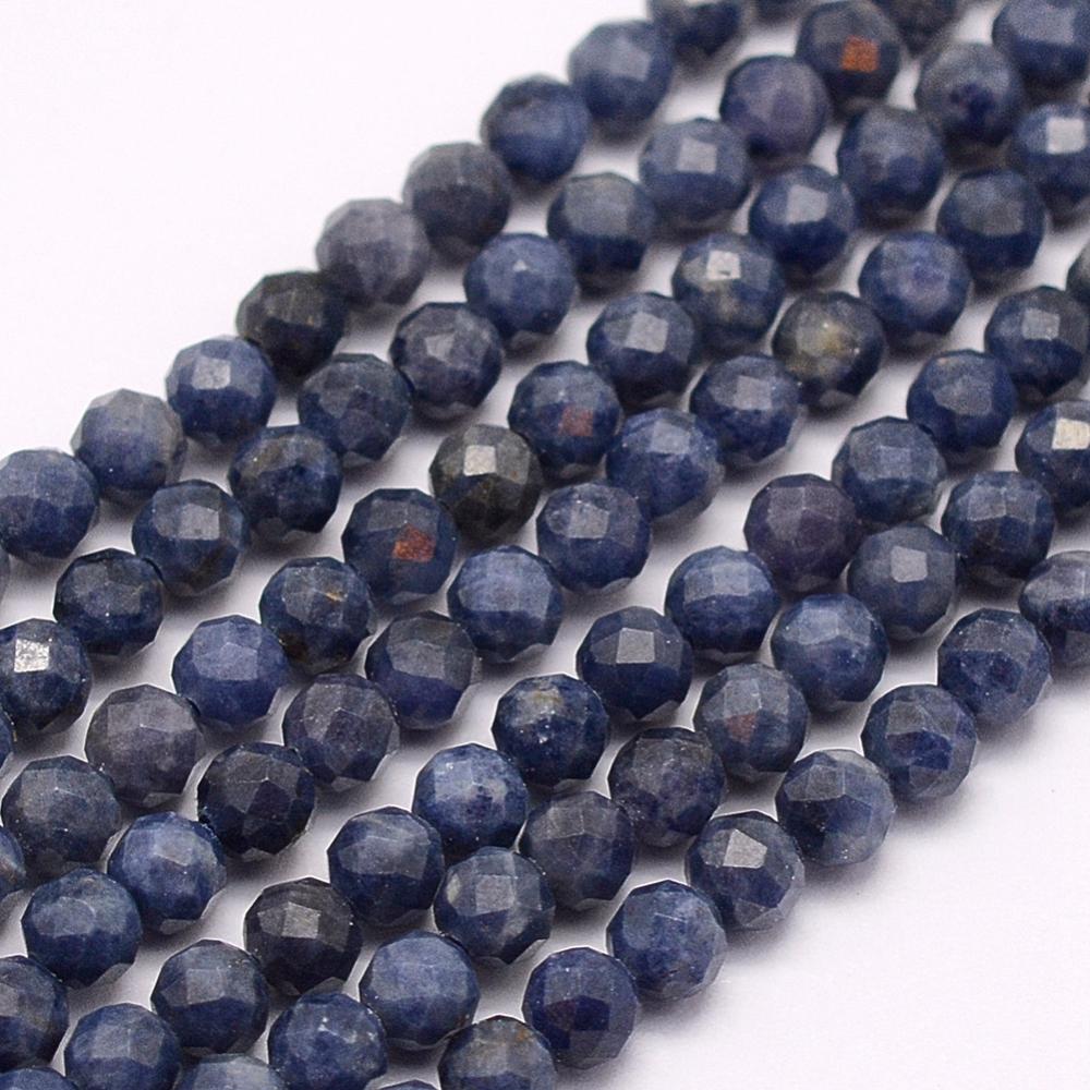 Safír, fasetovaný, kvalita A, 3-3,5 mm, půlšňůra 19 cm (cca 66 korálků)
