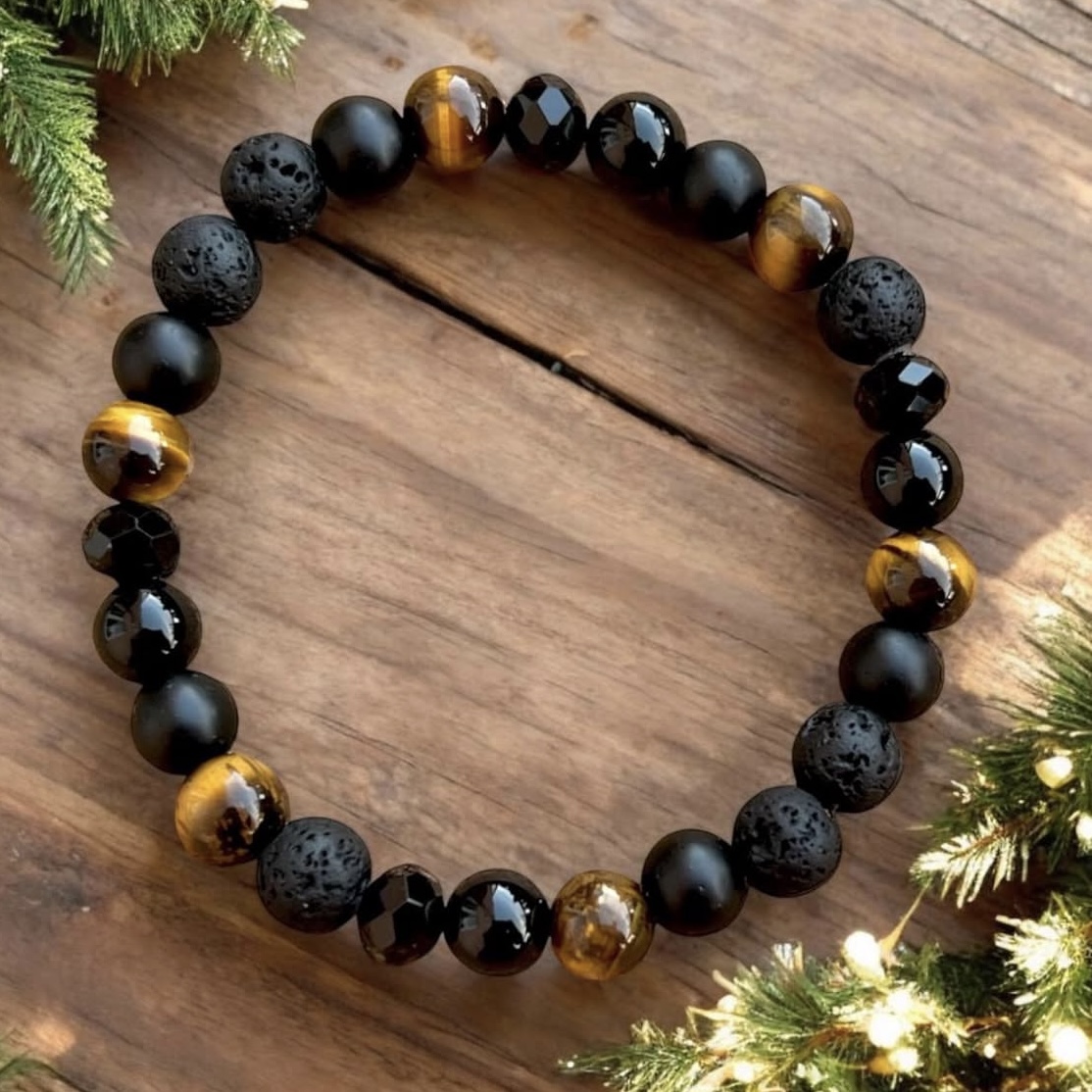 Tygří oko, 8 mm, šňůra 38 cm (cca 46 korálků)