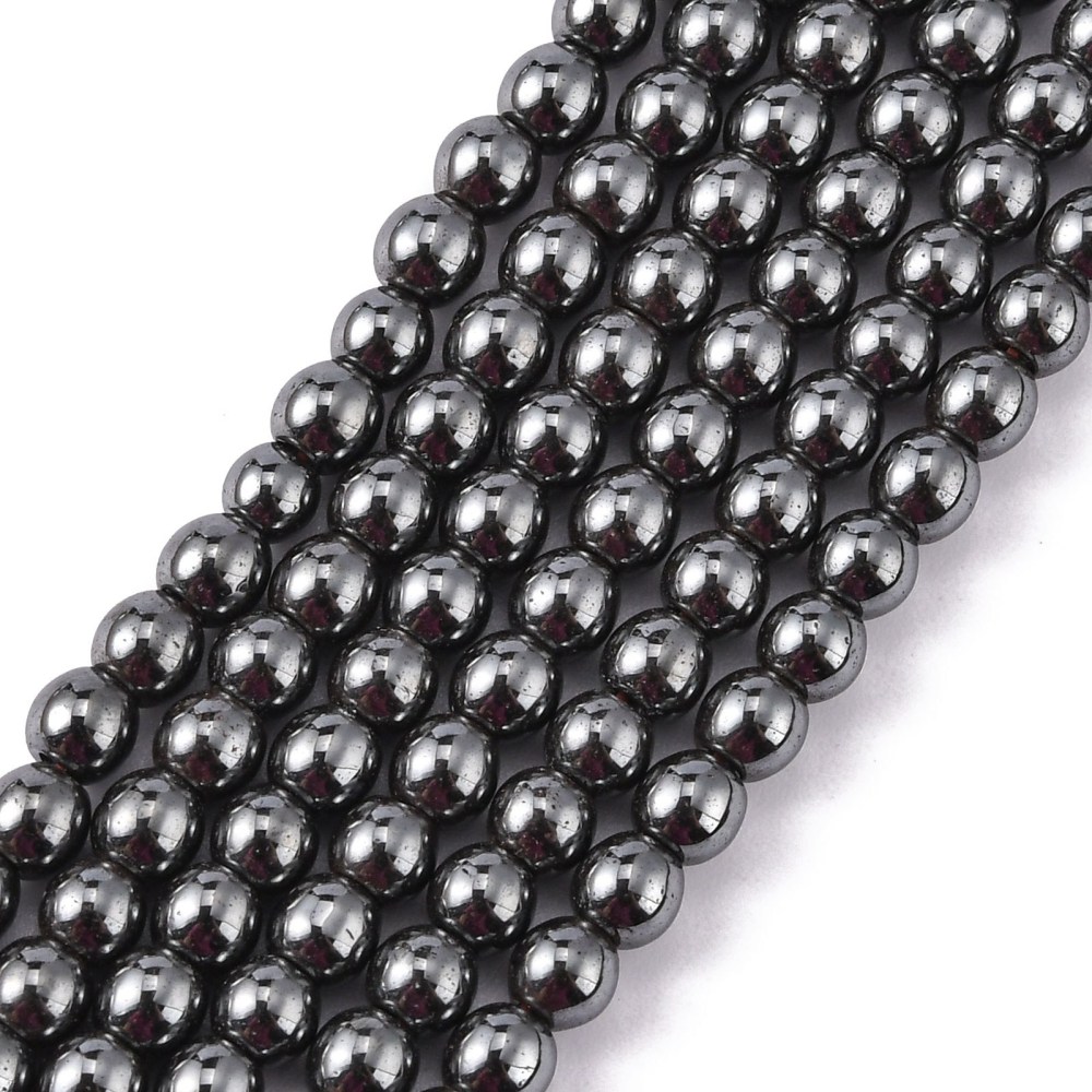 Hematit, 4 mm, syntetický nemagnetický, šňůra 38 cm (cca 95 korálků)